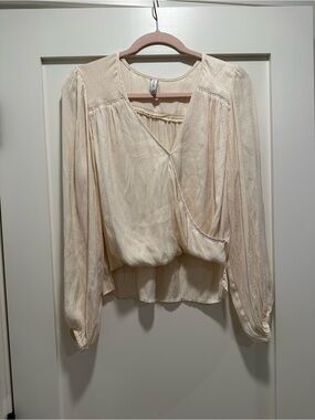 Gentle Fawn Cream Wrap-Style Peasant Blouse
